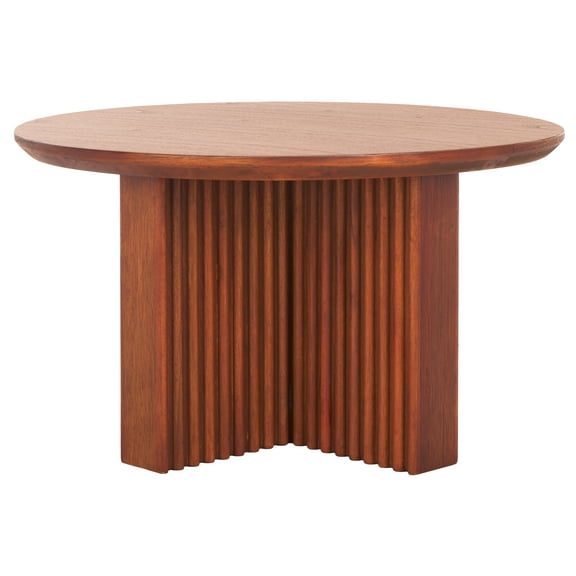 SAFAVIEH Dominic Contemporary Round Bayur Wood & Wood Veneer Coffee Table, Natural