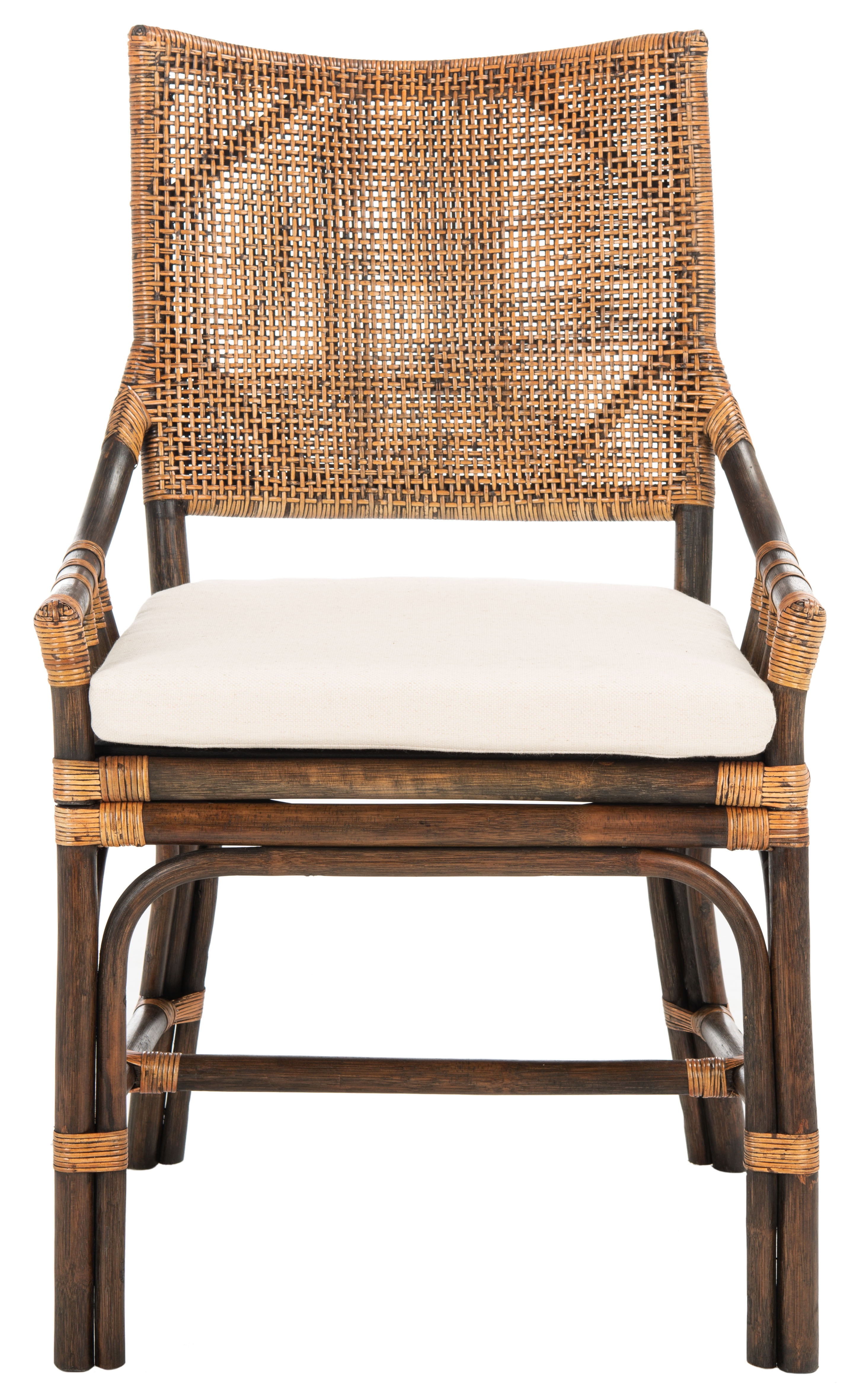 Free Shipping SAFAVIEH Donatella Rattan Chairs Natural Wash Black Legs White Cushion 22 in. W x 24 in. D x 37 in. H Walmart