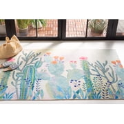 Safavieh Door And Kitchen Mat Cailyn Floral Polyester Machine Washable Area Rug, Fuchsia/Turquoise, 4' x 6'
