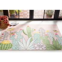 Safavieh Door And Kitchen Mat Dayna Floral Polyester Machine Washable Area Rug, Pink/Green, 4' x 6'