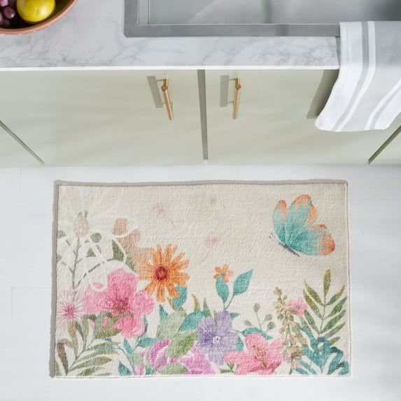 Safavieh Door And Kitchen Mat Emerson Floral Polyester Machine Washable Area Rug, Ivory/Pink, 3' x 5'