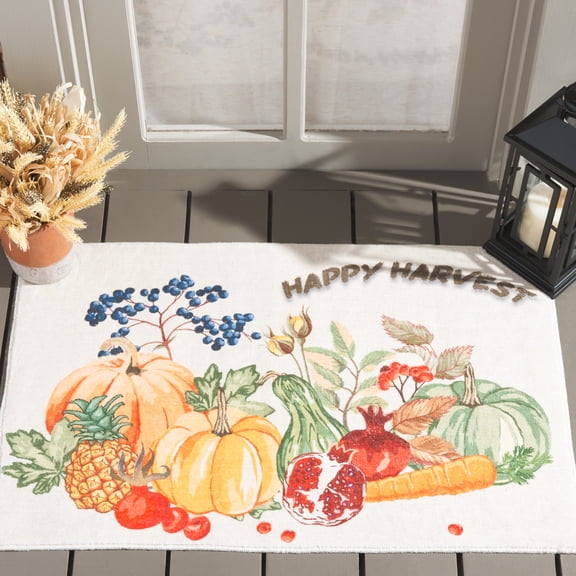Safavieh Door and Kitchen Mat Sylvanus Happy Harvest Machine Washable Area Rug, Beige/Orange, 2' x 3'