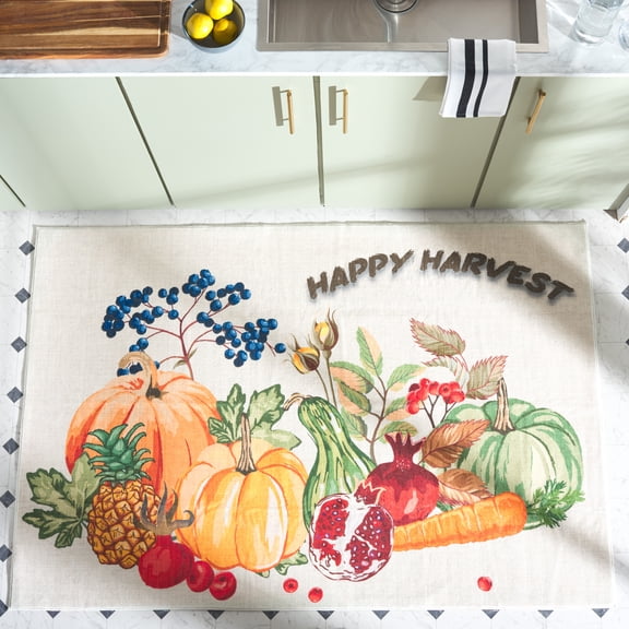 Safavieh Door and Kitchen Mat Sylvanus Happy Harvest Machine Washable Area Rug, Beige/Orange, 4' x 6'