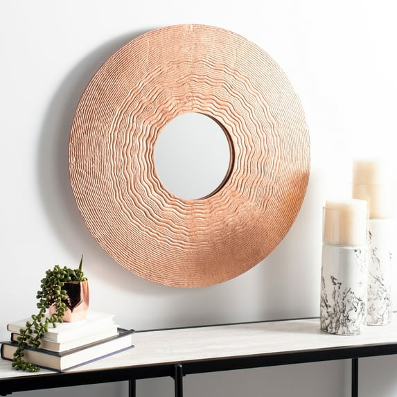 SAFAVIEH Dover 24.5 in. Solid Swirls Round Mirror, Copper