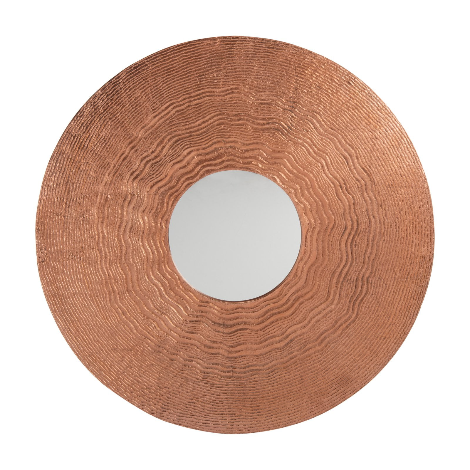 Contemporary Round Gold and Wood Wall Mirror