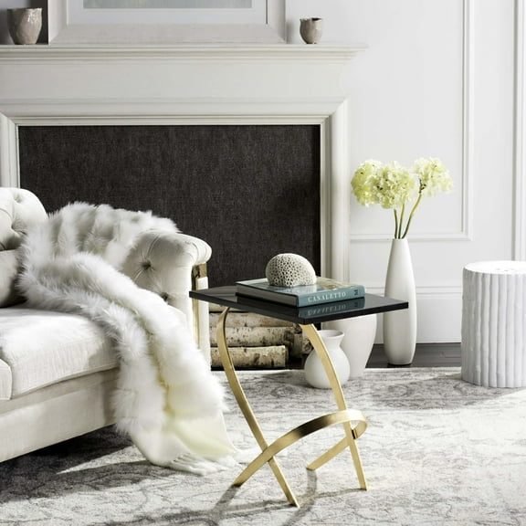 SAFAVIEH Dovie Gold Leaf Glass Top Side Table, Gold/Black