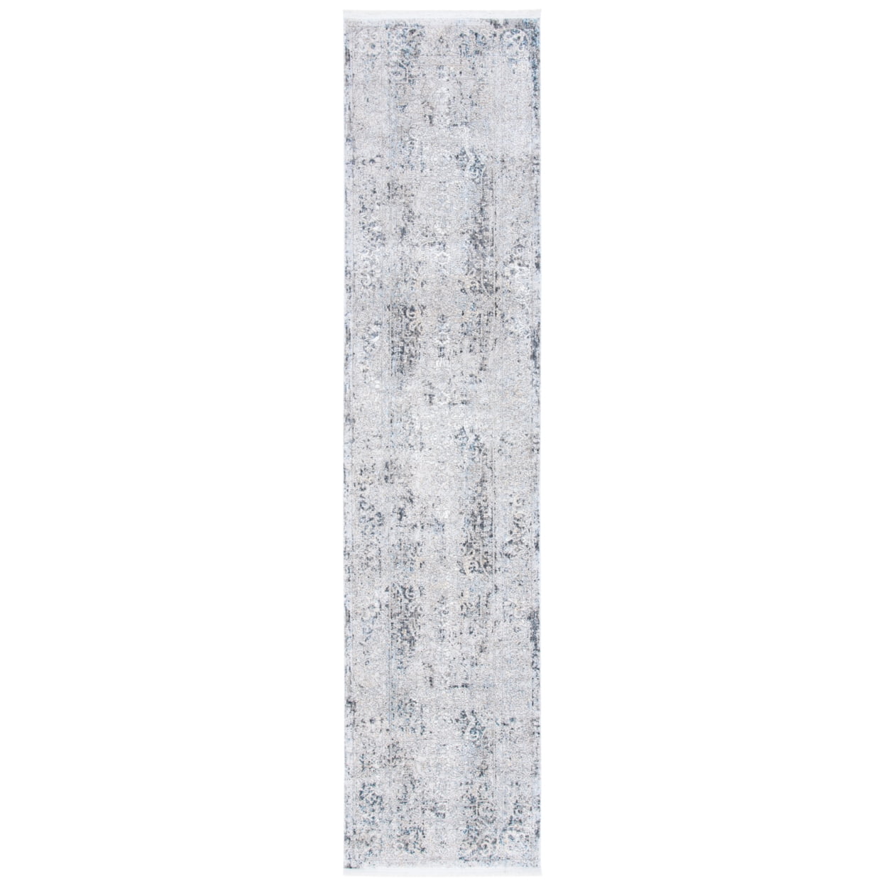 Gray and Ivory Hand-Knotted Wool Runner Rug