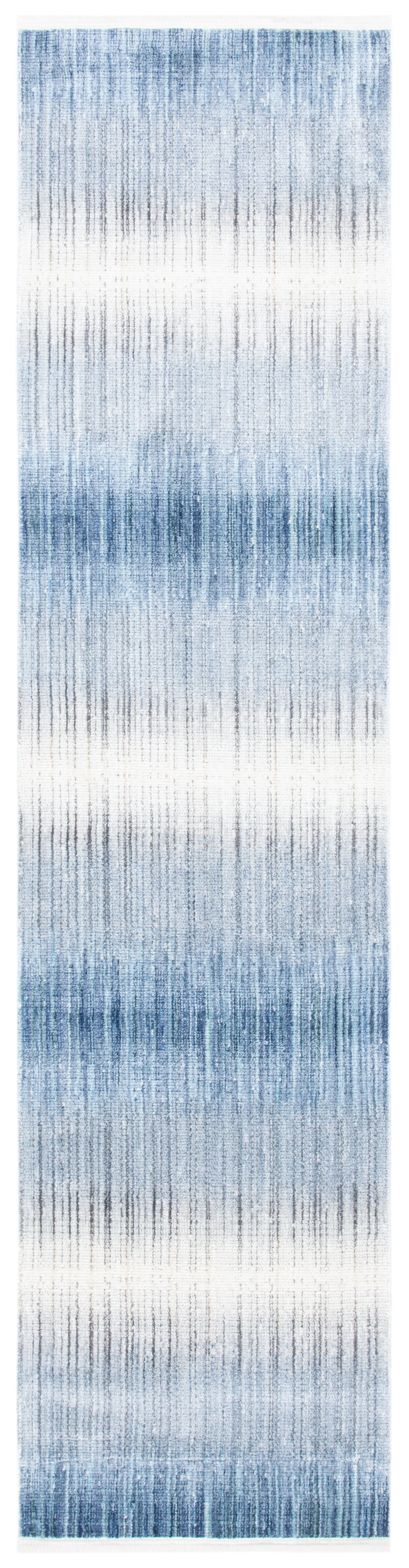 Blue and Ivory Hand-Knotted Wool Runner Rug