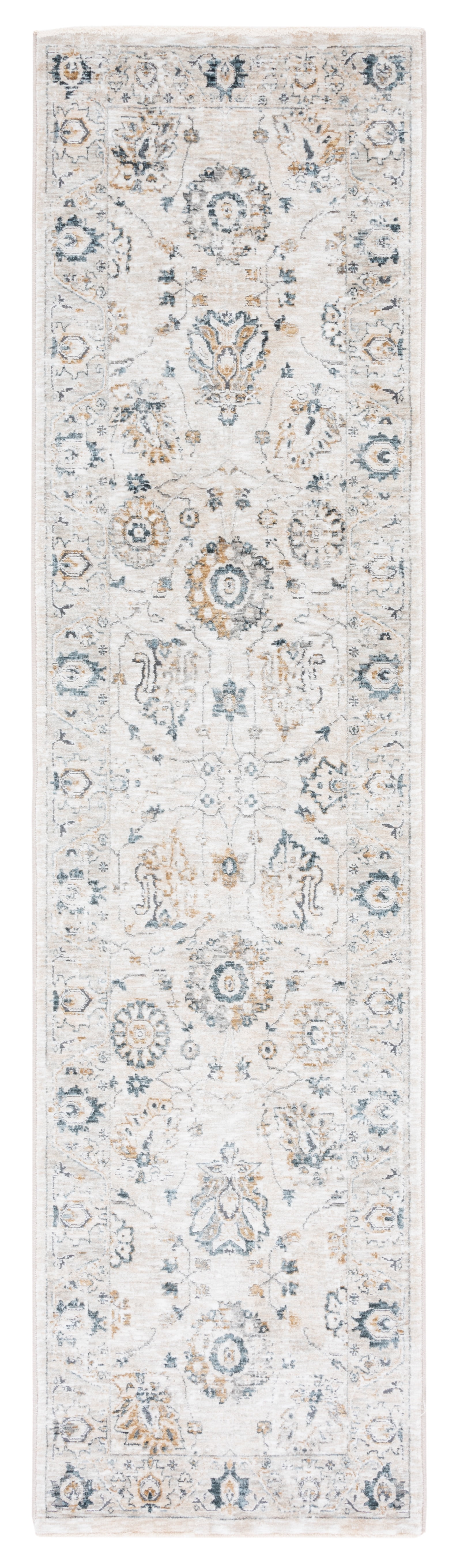 Ivory and Navy Hand-Knotted Synthetic Runner Rug
