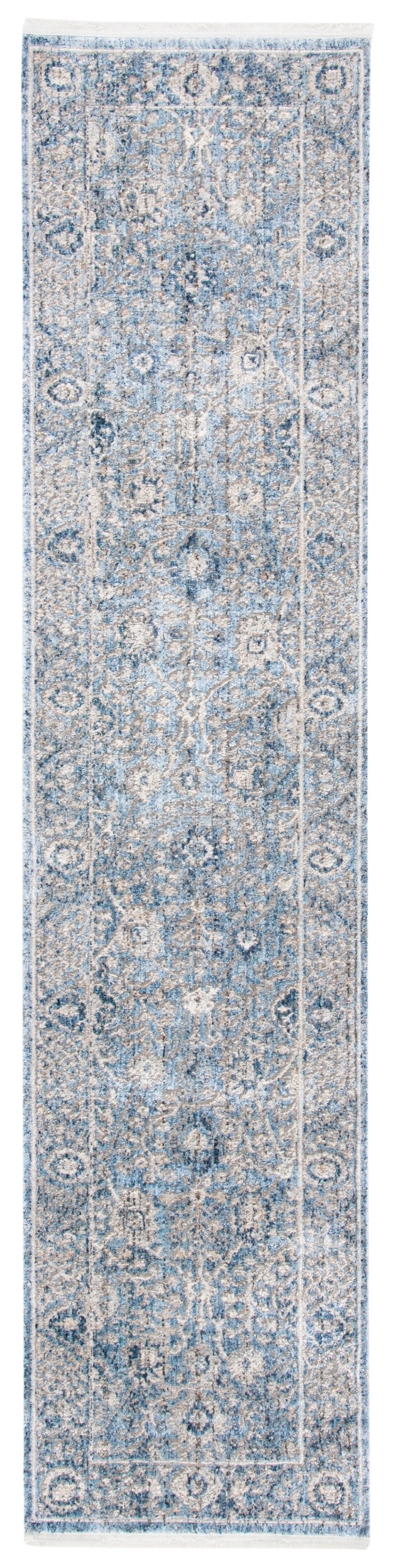 Grey and Turquoise Hand-Knotted Wool Runner Rug