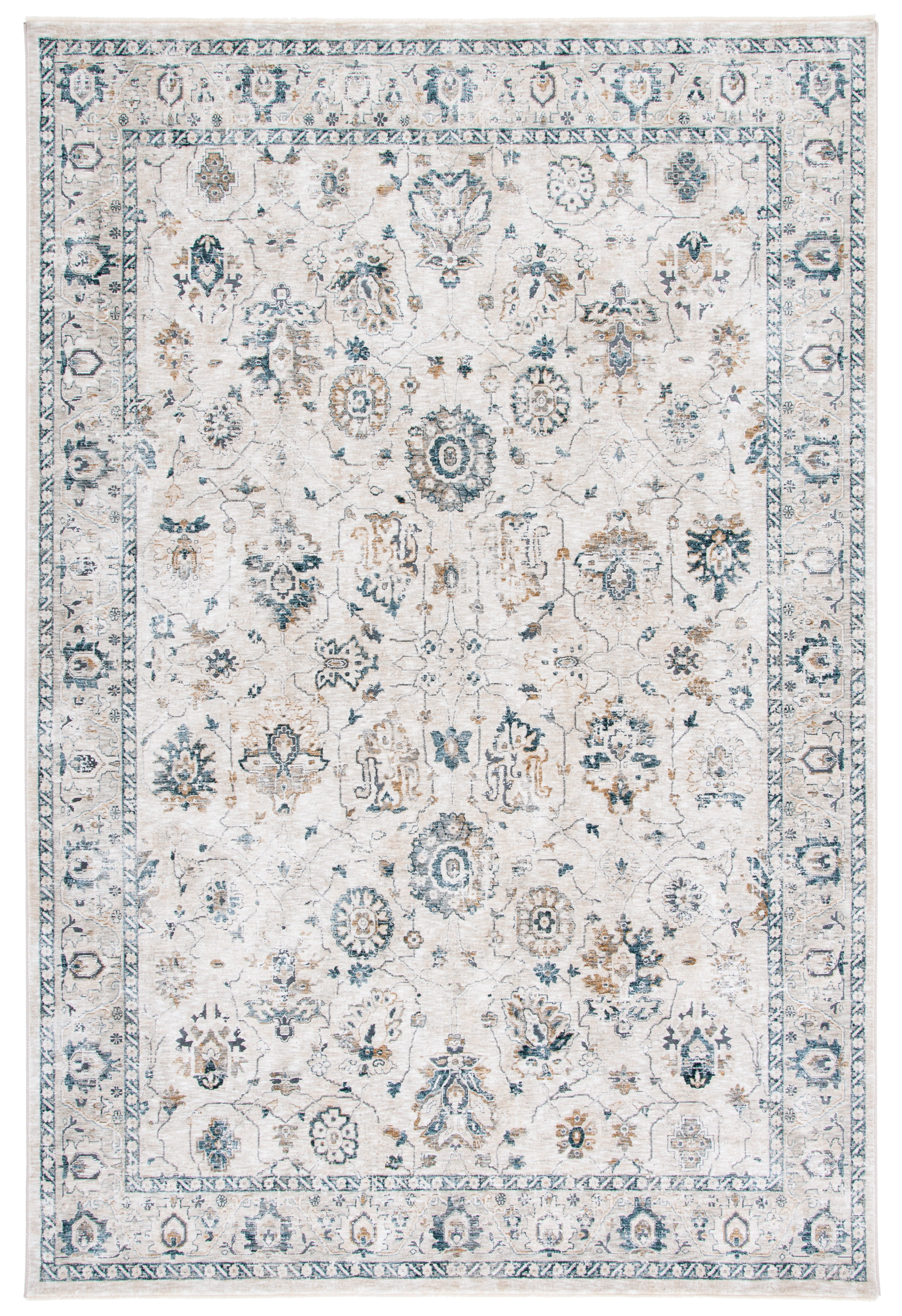 Ivory and Light Beige Hand-Knotted Synthetic 4' x 6' Area Rug