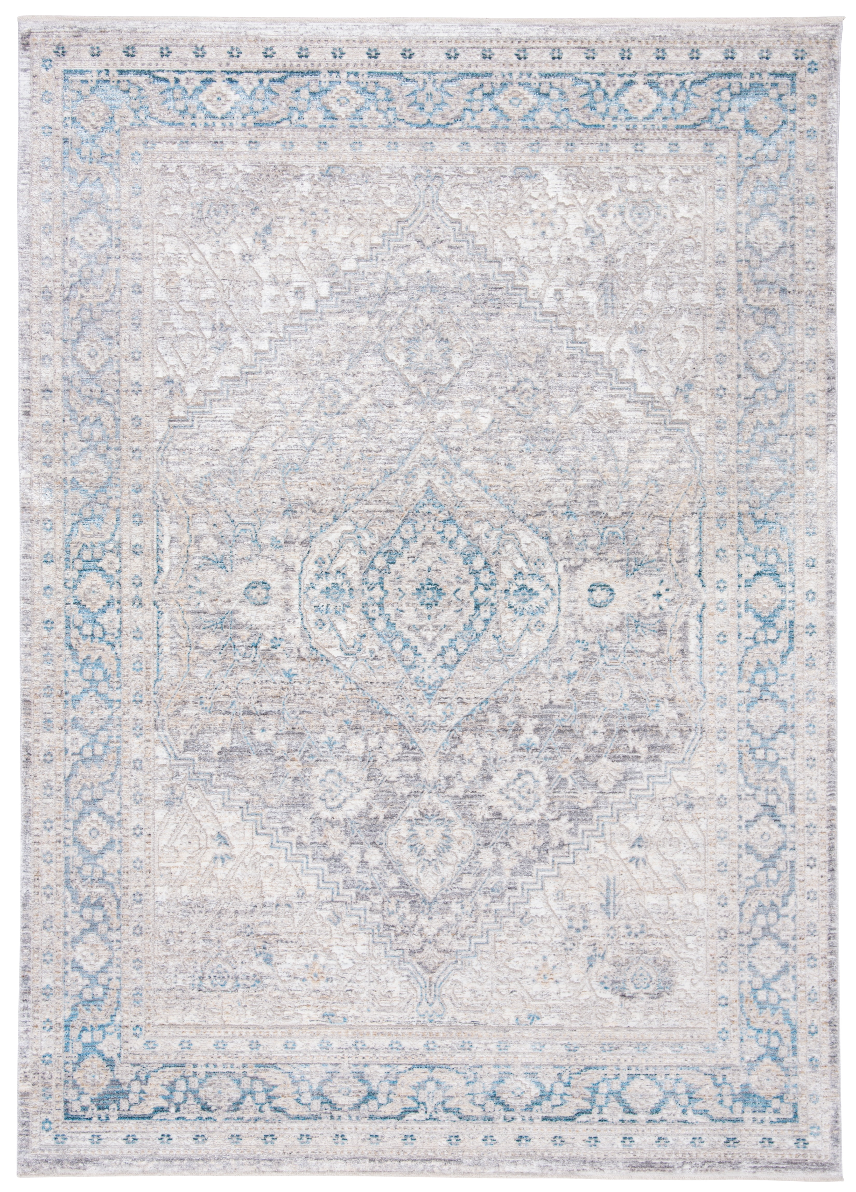 Gray and Blue Hand-Knotted Wool Round Area Rug