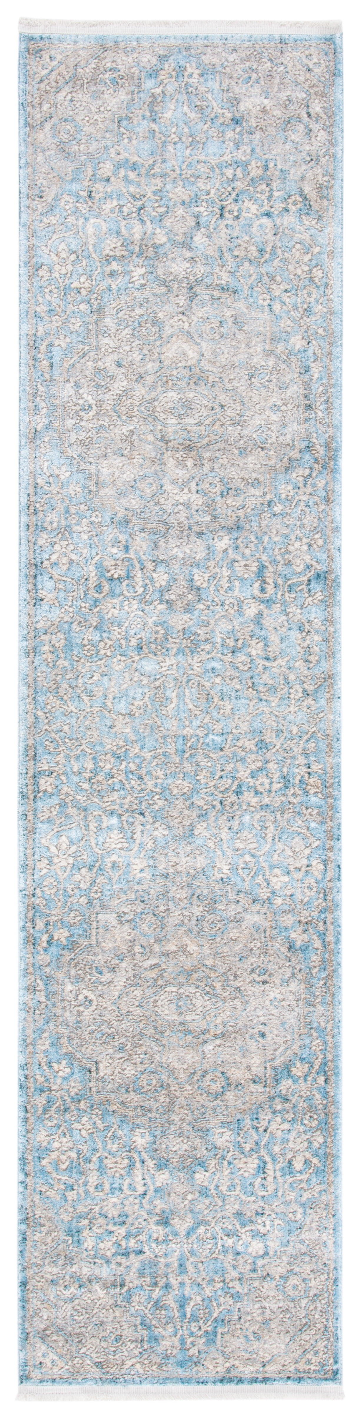 Elysian Blue & Gray Hand-Knotted Wool-Viscose Blend Area Rug - 2' x 8'
