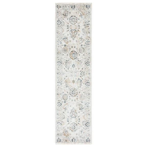 SAFAVIEH Dream Laraine Floral Polyester Runner Rug, Ivory/Navy, 2' x 8'