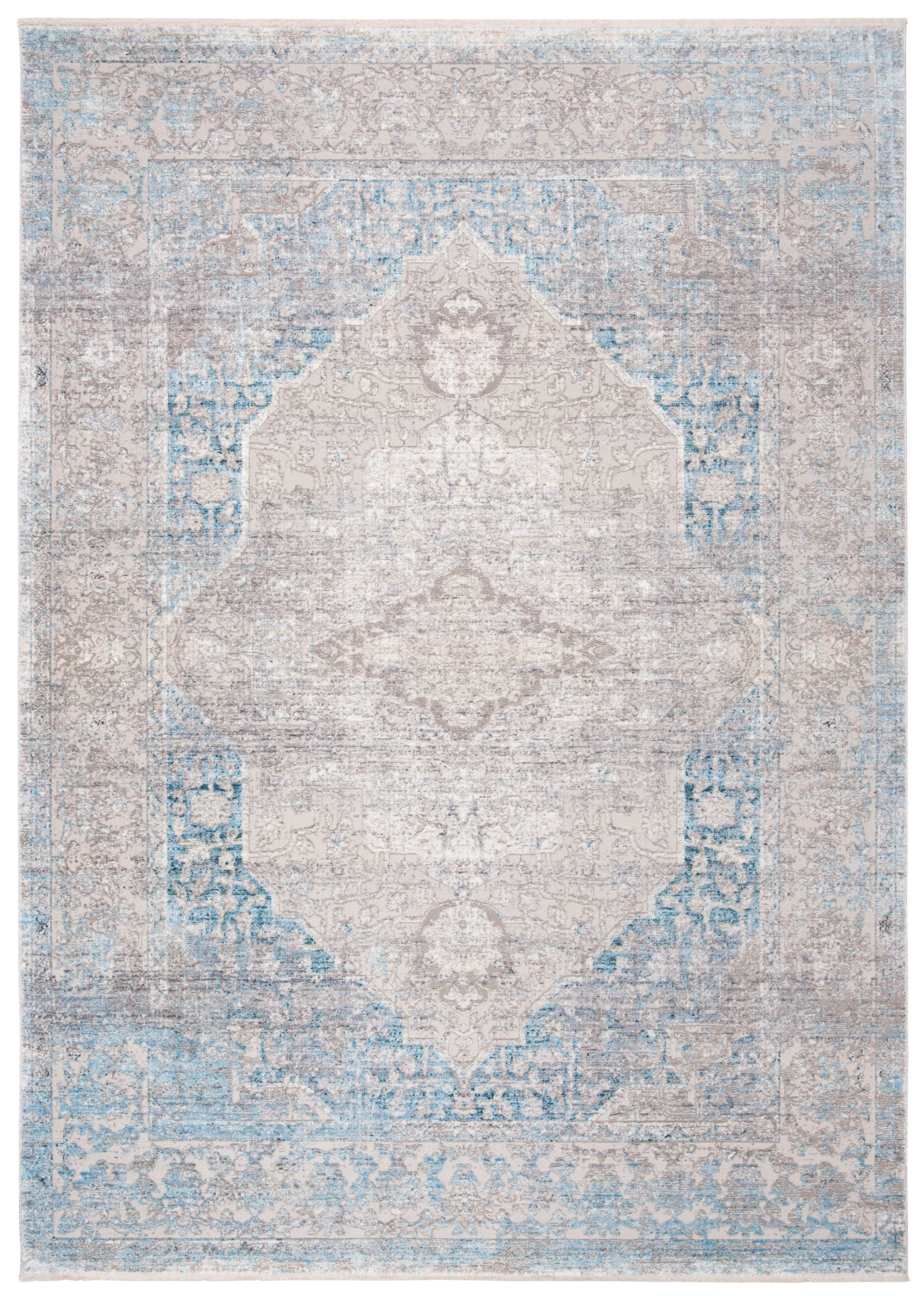 Grey and Aqua Hand-Knotted Wool 4' x 6' Area Rug