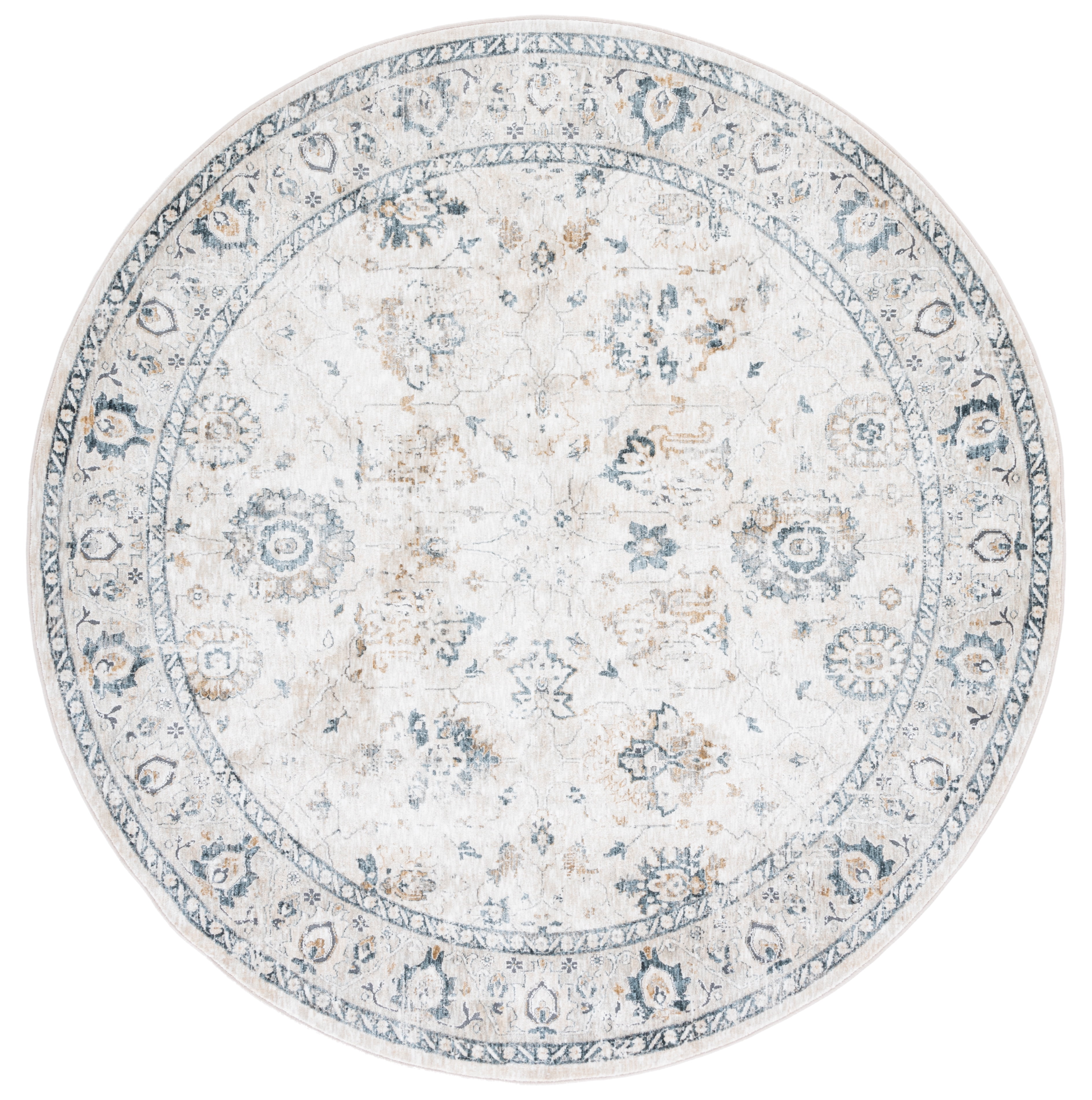 Ivory and Light Beige Round Hand-knotted Synthetic Rug, 6'7"