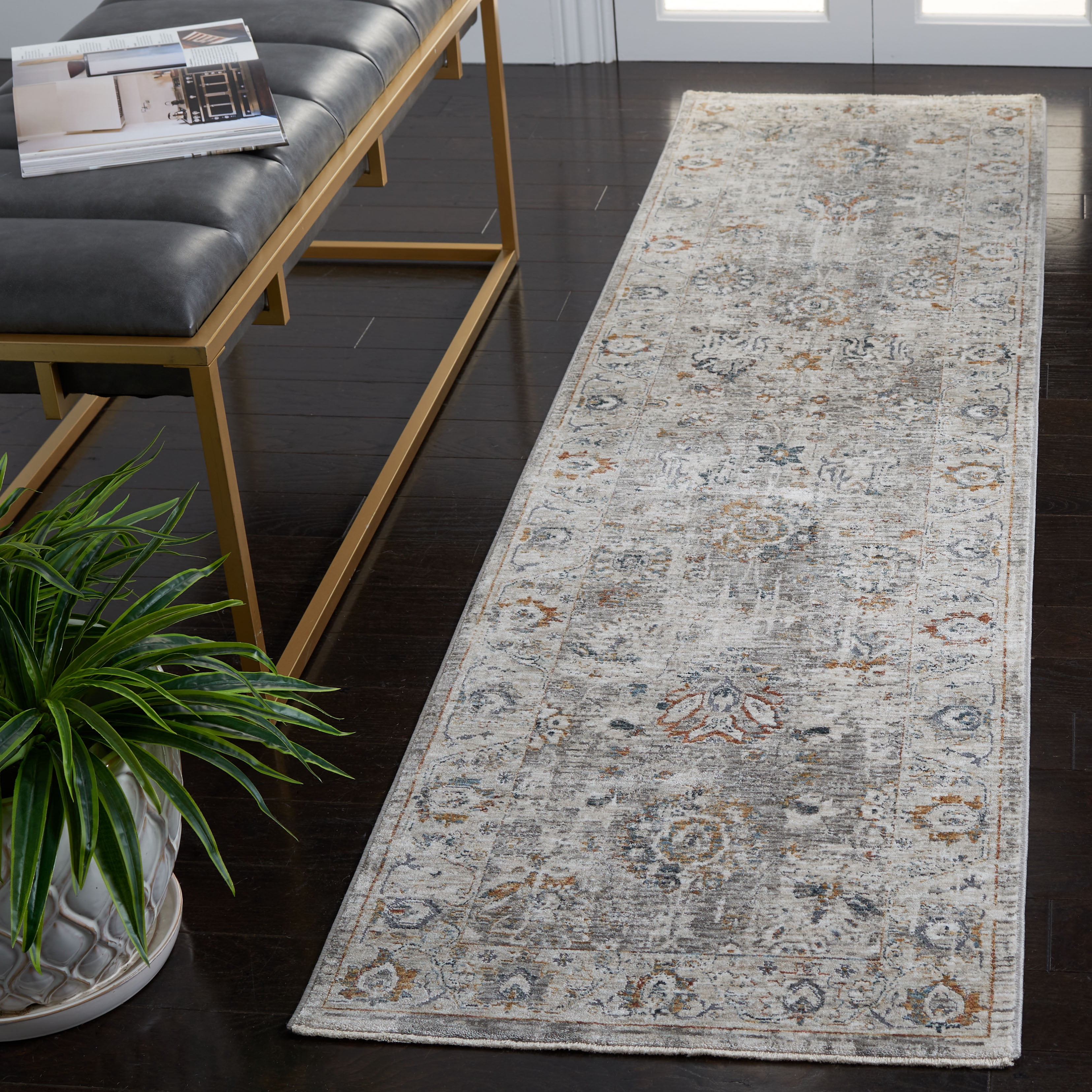 Safavieh Dream Terrance Modern Polyester Runner Rug, Ivory/Light Gray, 2' x 8'
