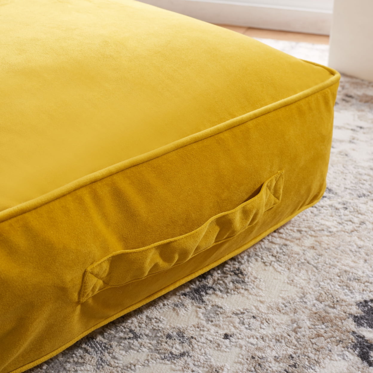 Lemon Yellow Square Floor Pillow with Polyfill