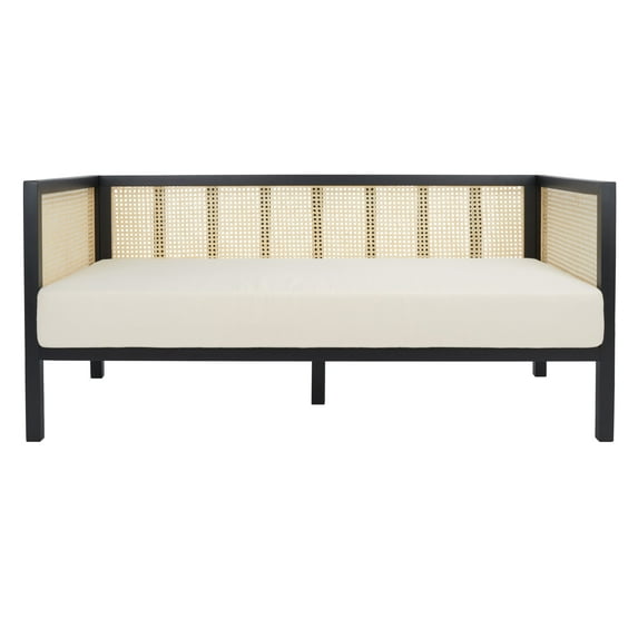 SAFAVIEH Dune Coastal Rattan 3 Seater Sofa, White/Black ( 28.9 in. W x 62.2 in. D x 28.9 in. H)