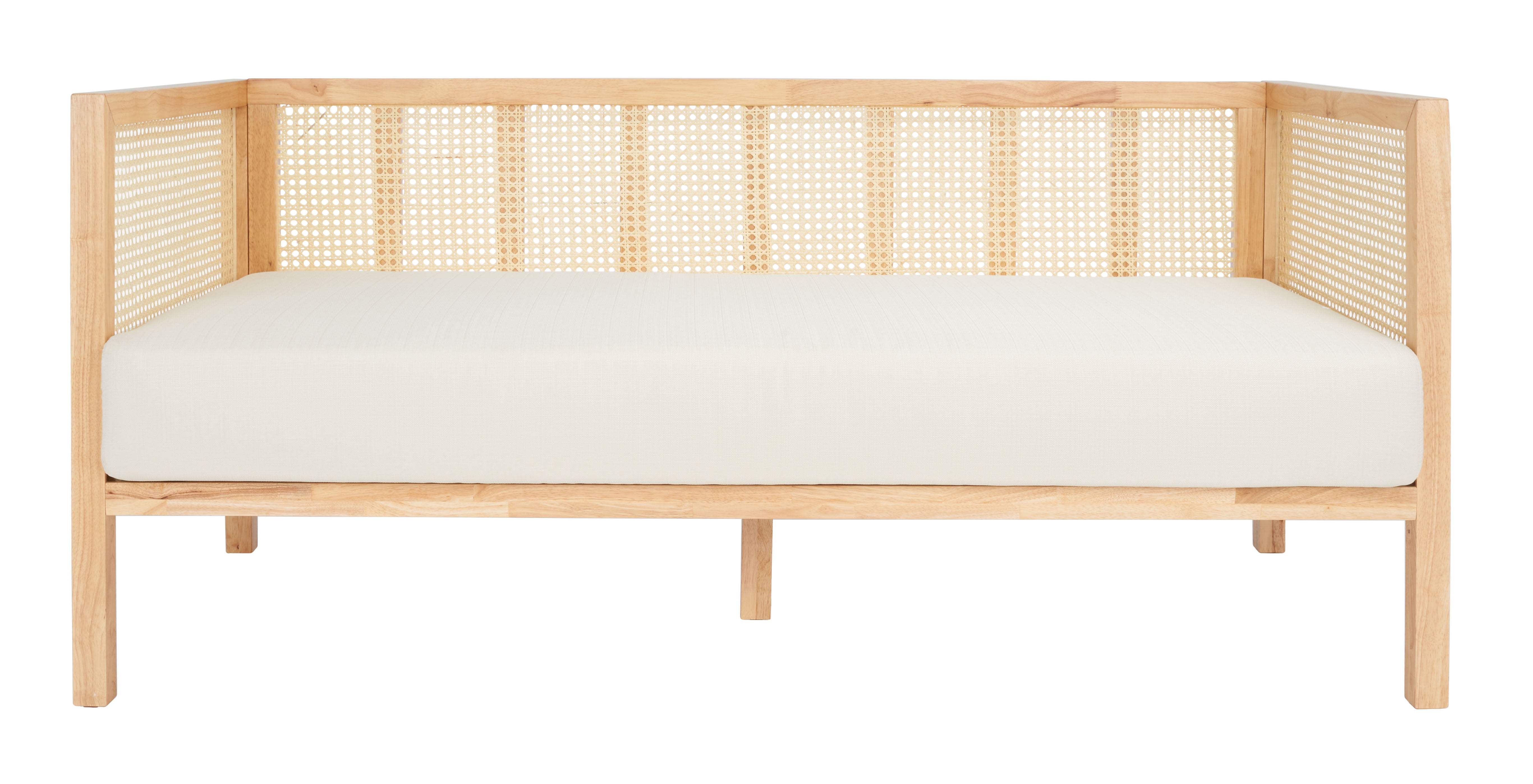 Natural Rattan 3-Seater Sofa with White Cushions
