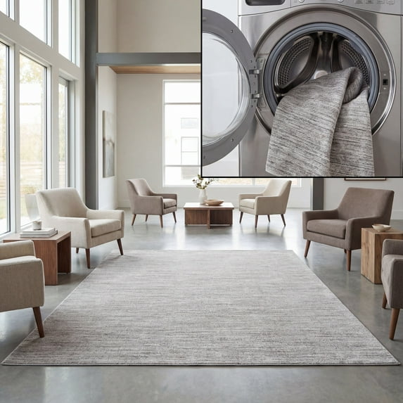 SAFAVIEH Dune Lailee Solid Machine Washable Area Rug, Blue/Grey, 5'3" x 7'6"