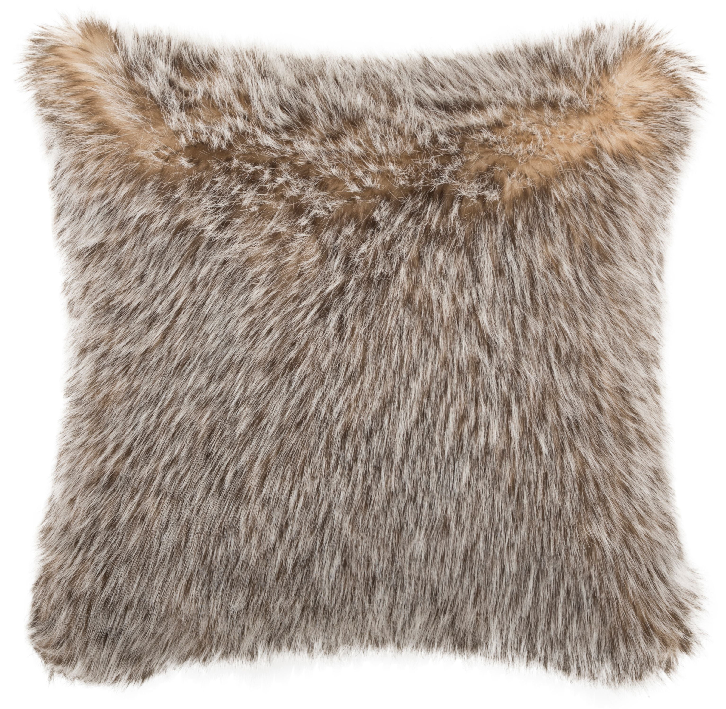 Brown Faux Fur Feather Fill Square Accent Pillow