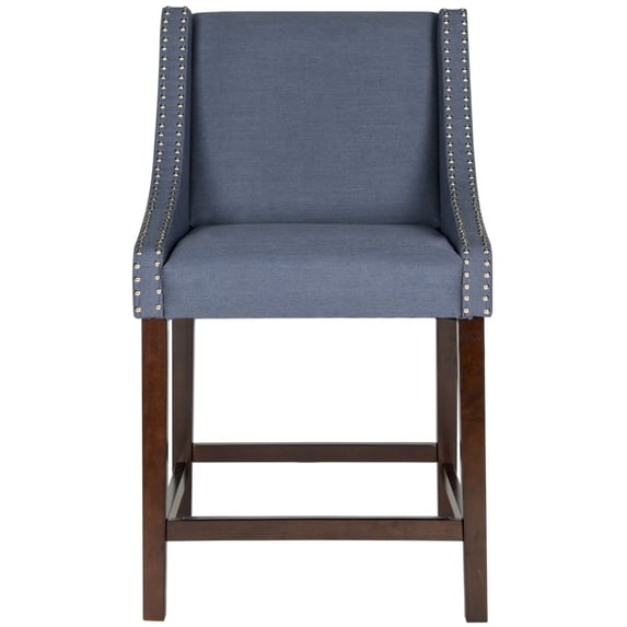 SAFAVIEH Dylan Modern Linen Espresso Rubberwood Counter Stool, Navy