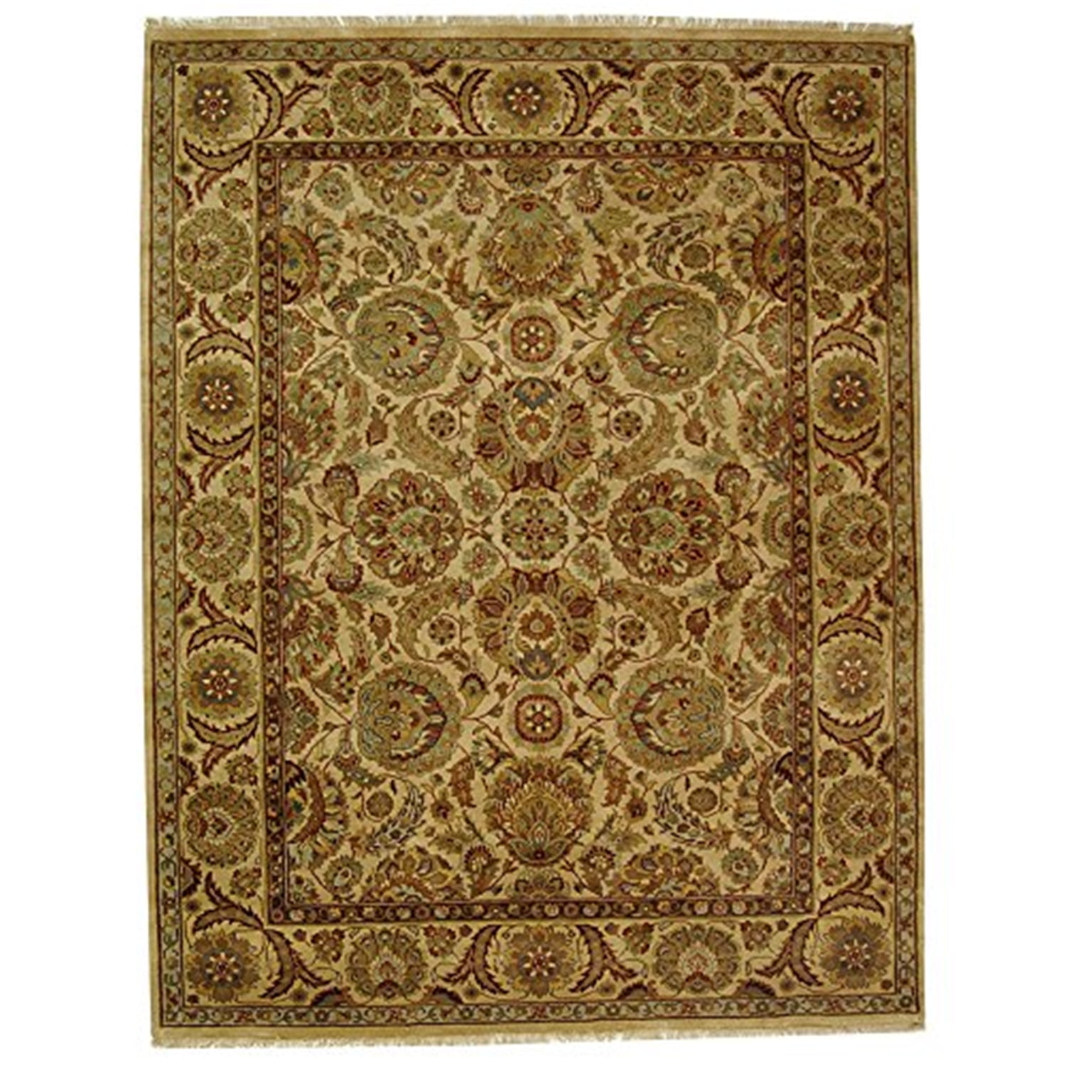 Ivory Hand-Knotted Wool Traditional Area Rug, 5' x 8'
