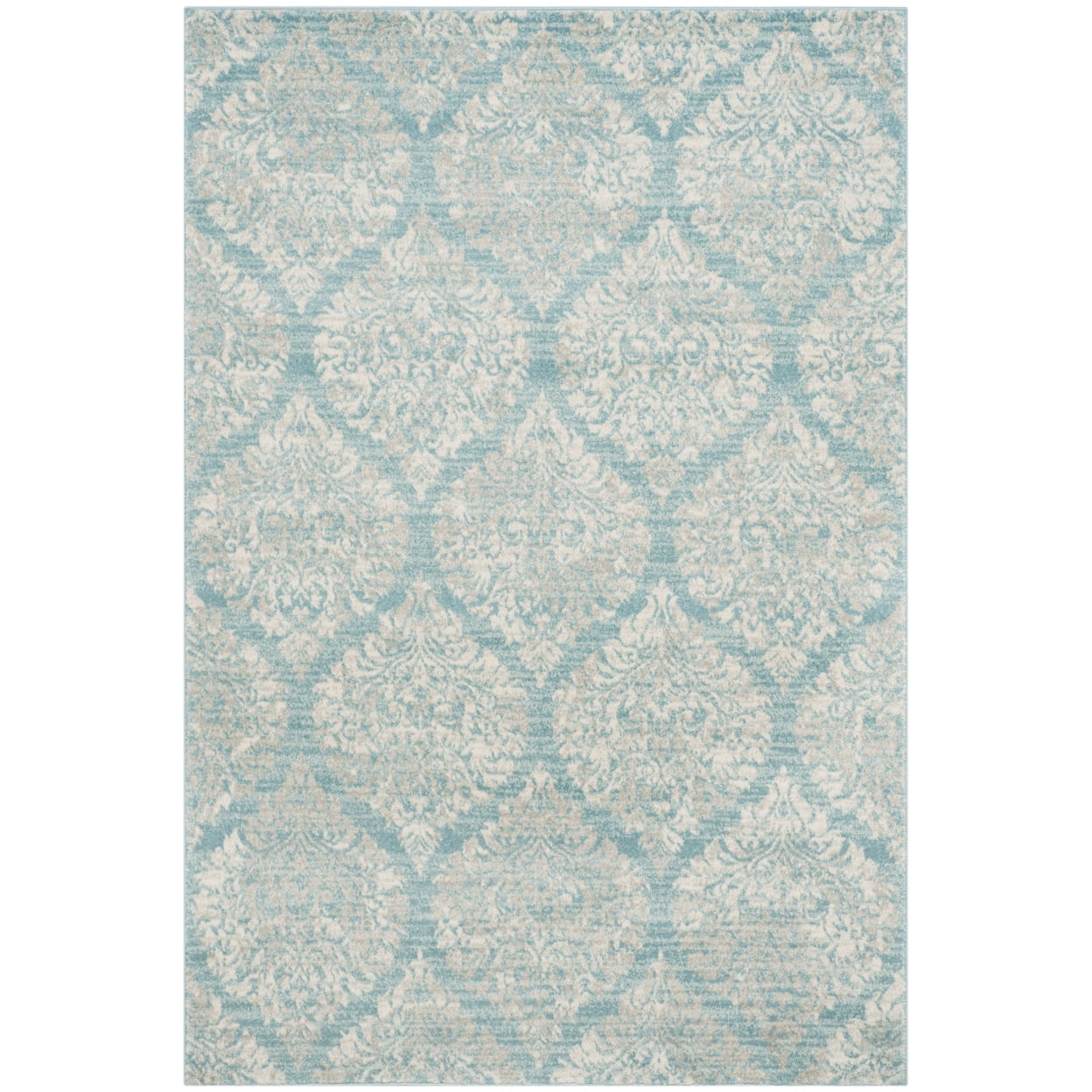 Light Blue and Ivory Floral Motif Synthetic 4' x 6' Area Rug