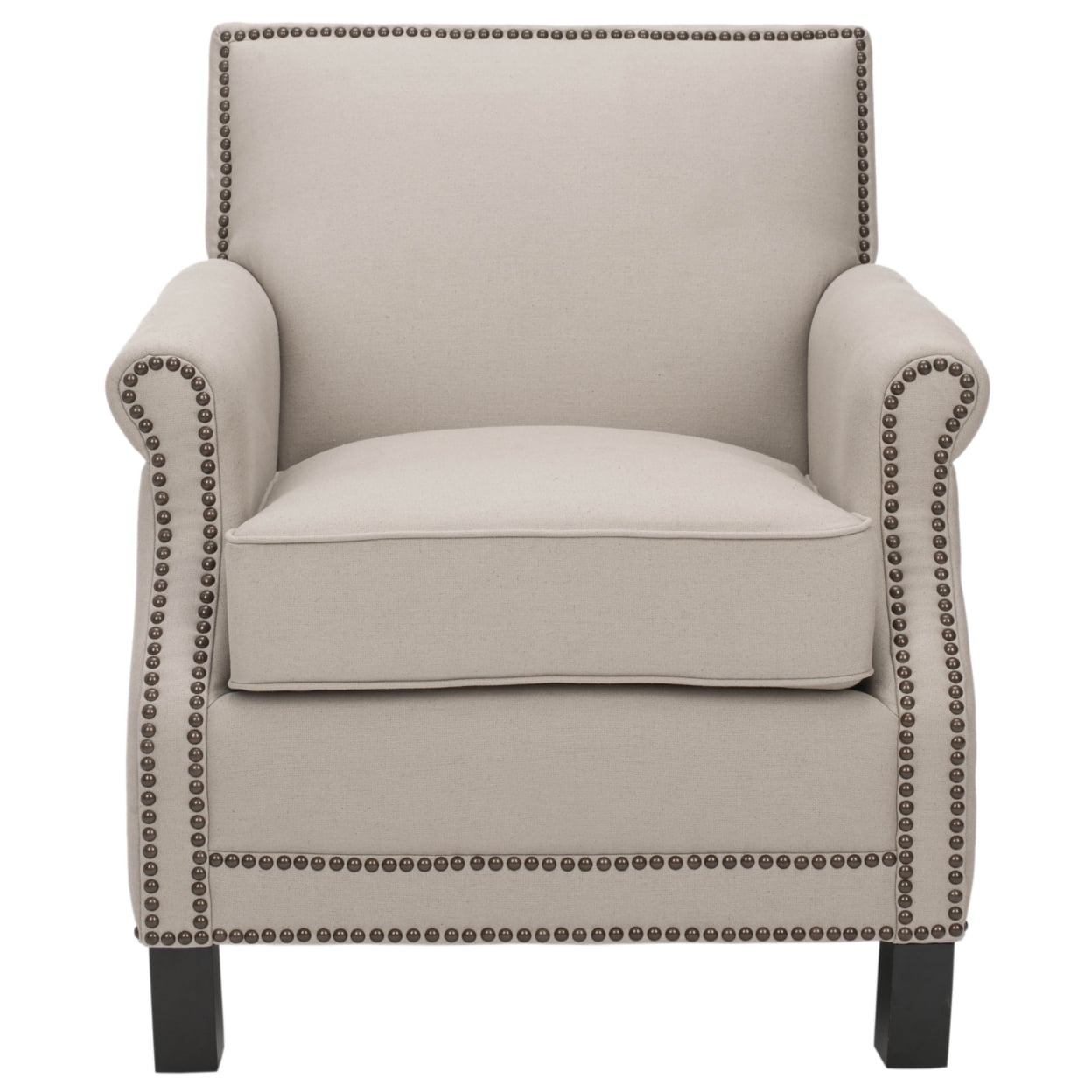 Contemporary Beige Faux Leather Armchair with Wood Accents