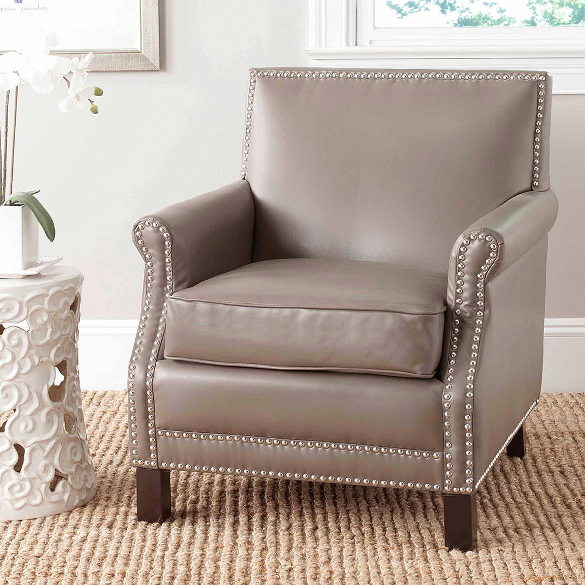 SAFAVIEH Easton Rustic Glam Upholstered Club Chair w/ Nailheads, Clay - image 1 of 4