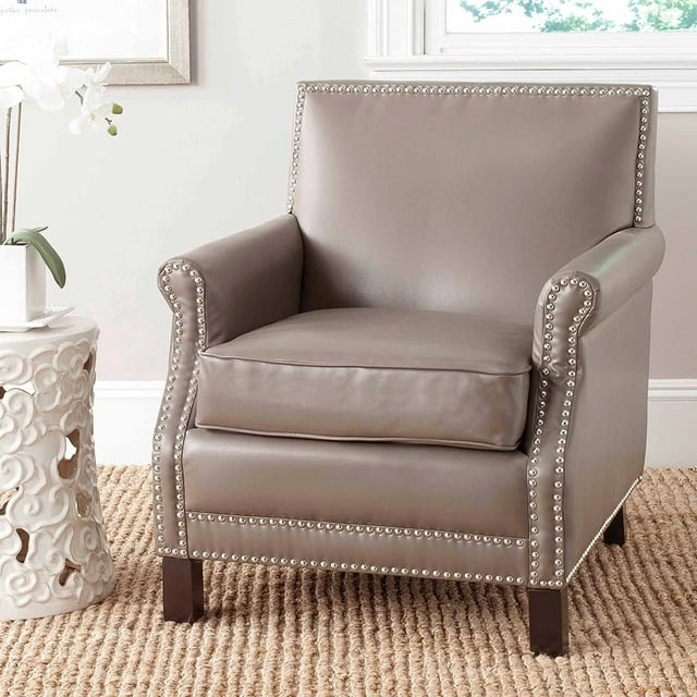 SAFAVIEH Easton Rustic Glam Upholstered Club Chair w/ Nailheads, Clay