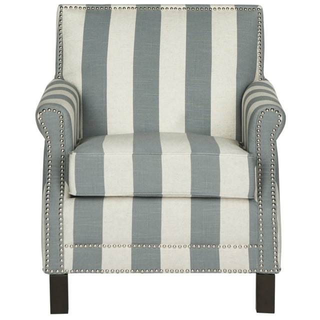 SAFAVIEH Easton Rustic Glam Upholstered Club Chair w/ Nailheads, Grey/White