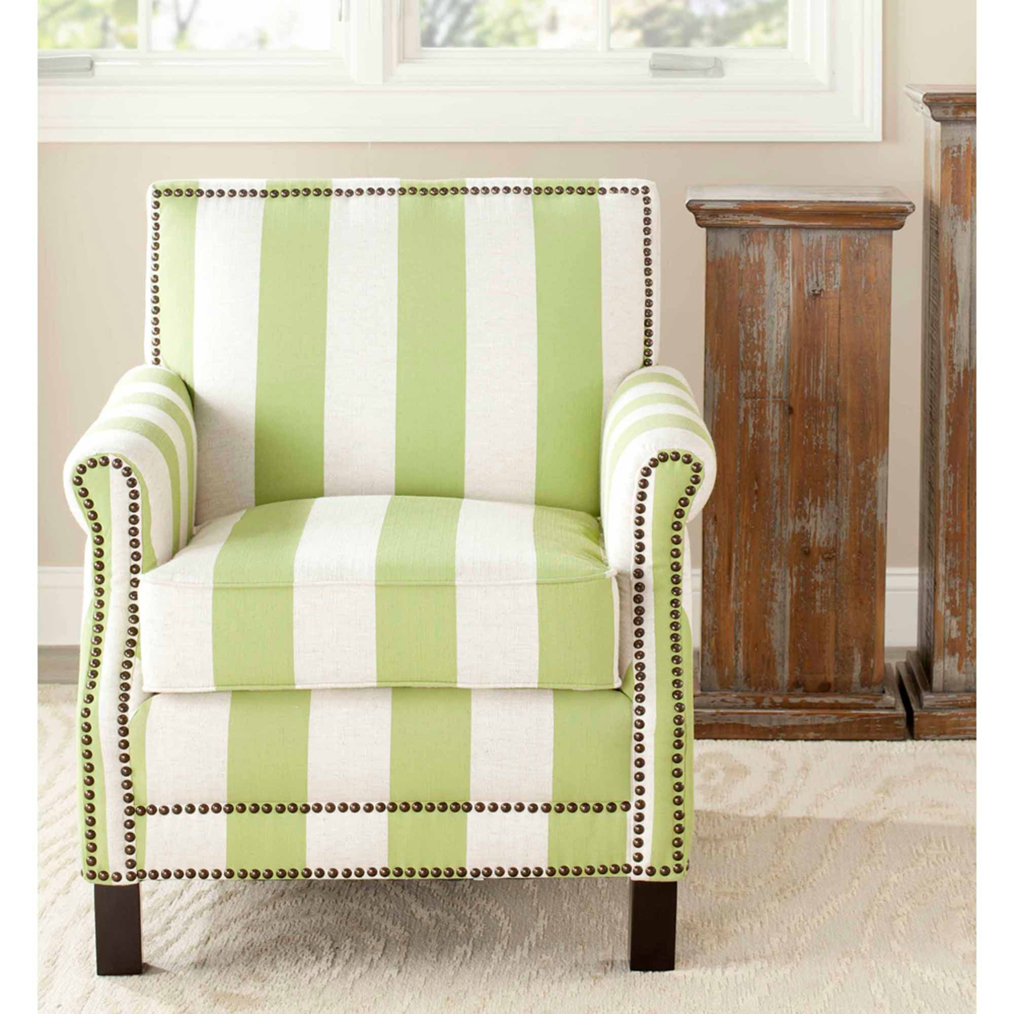 SAFAVIEH Easton Rustic Glam Upholstered Club Chair w/ Nailheads, Lime Green/White - image 1 of 4