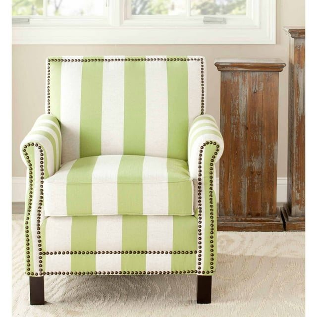 SAFAVIEH Easton Rustic Glam Upholstered Club Chair w/ Nailheads, Lime Green/White