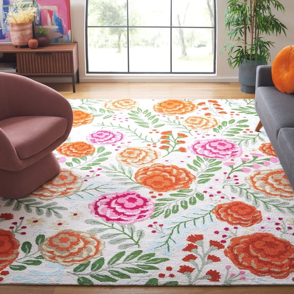 Safavieh Easy Care Akilah Floral Area Rug, Ivory/Green, 6' x 6' Square