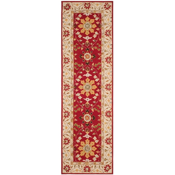 SAFAVIEH Easy Care Alban Oriental Runner Rug, Red/Ivory, 2'6" x 10'