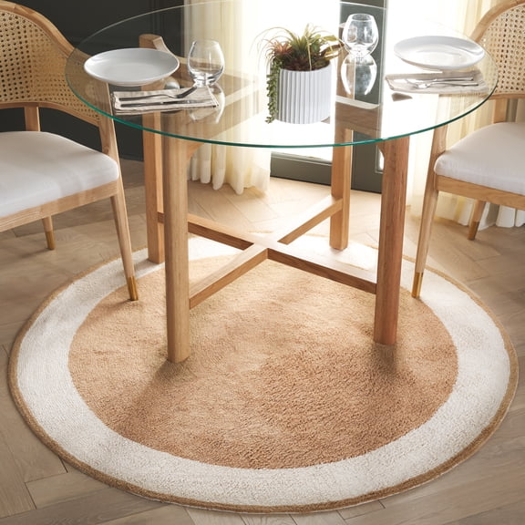 Safavieh Easy Care Anselmo Bordered Area Rug, Ivory/Light Brown, 5' x 5' Round
