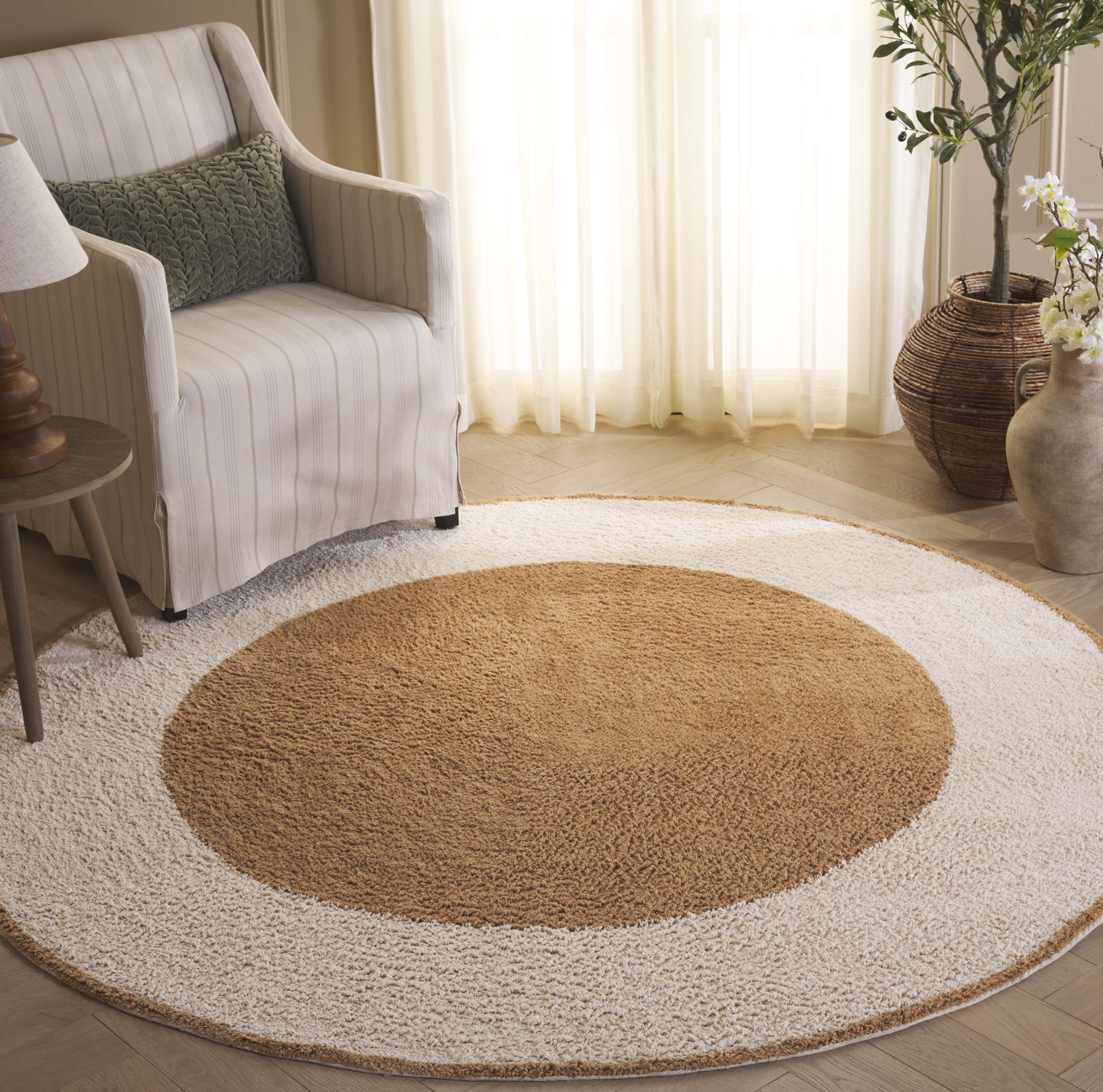 Safavieh Easy Care Anselmo Bordered Area Rug, Ivory/Light Brown, 6' x 6' Round