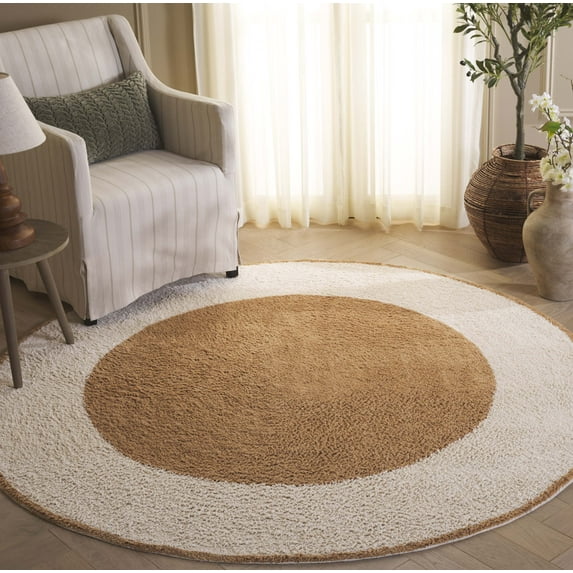 Safavieh Easy Care Anselmo Bordered Area Rug, Ivory/Light Brown, 6' x 6' Round