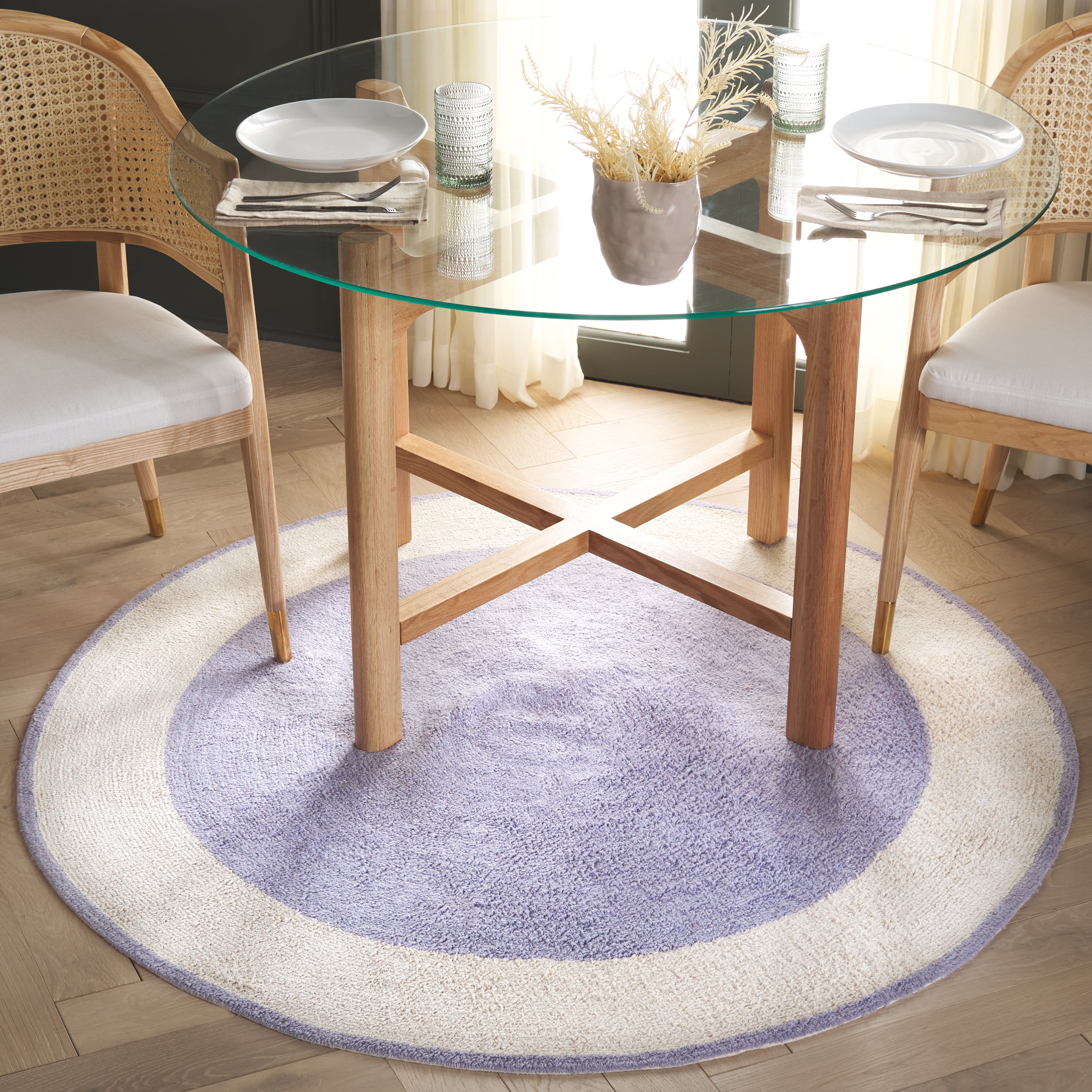 Safavieh Easy Care Anselmo Bordered Area Rug, Ivory/Lilac, 5' x 5' Round