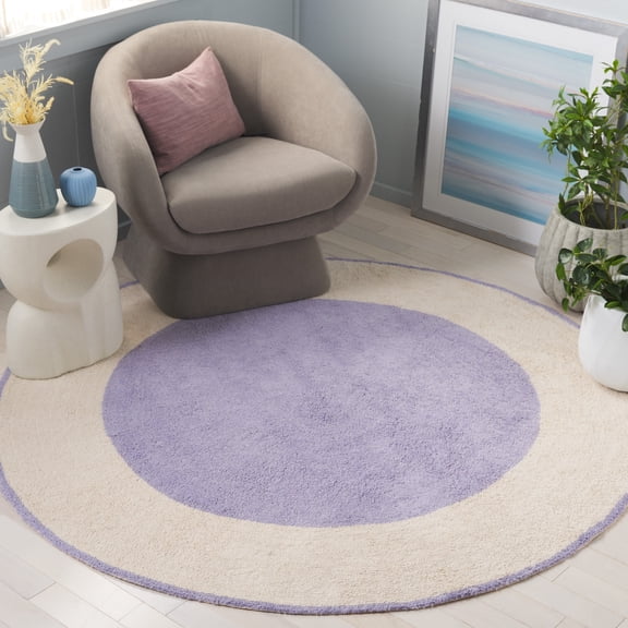 Safavieh Easy Care Anselmo Bordered Area Rug, Ivory/Lilac, 6' x 6' Round
