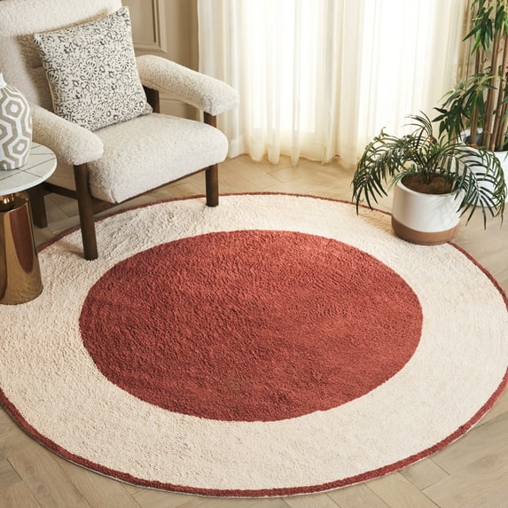 Safavieh Easy Care Anselmo Bordered Area Rug, Ivory/Rust, 6' x 6' Round