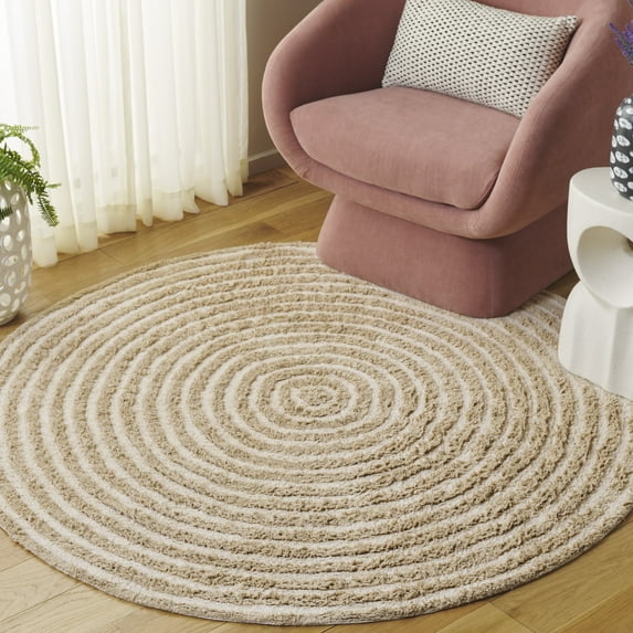 Safavieh Easy Care Beckah Geometric Machine Washable Area Rug, Beige/Ivory, 5' x 5' Round