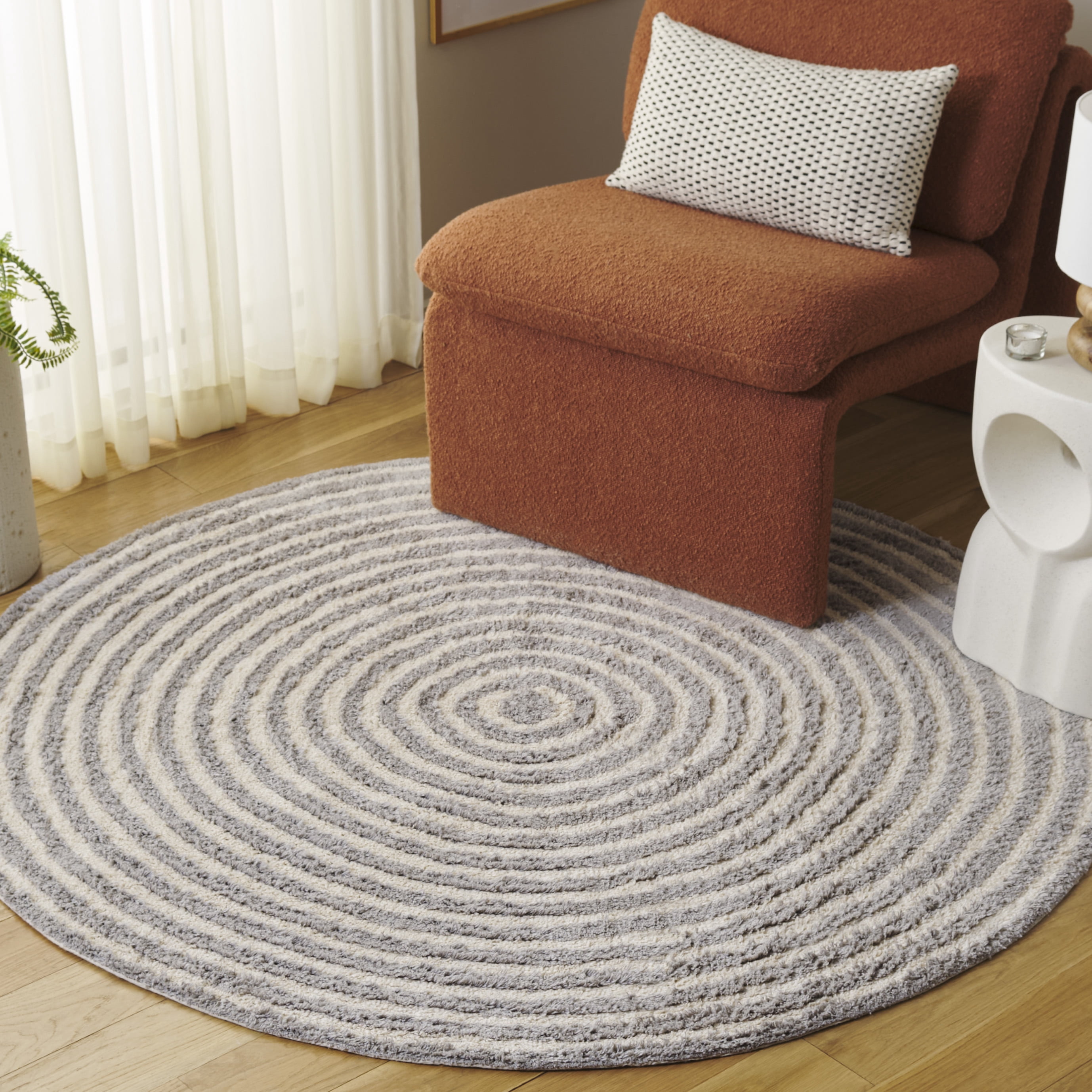 Safavieh Easy Care Beckah Geometric Machine Washable Area Rug, Gray, 5' x 5' Round