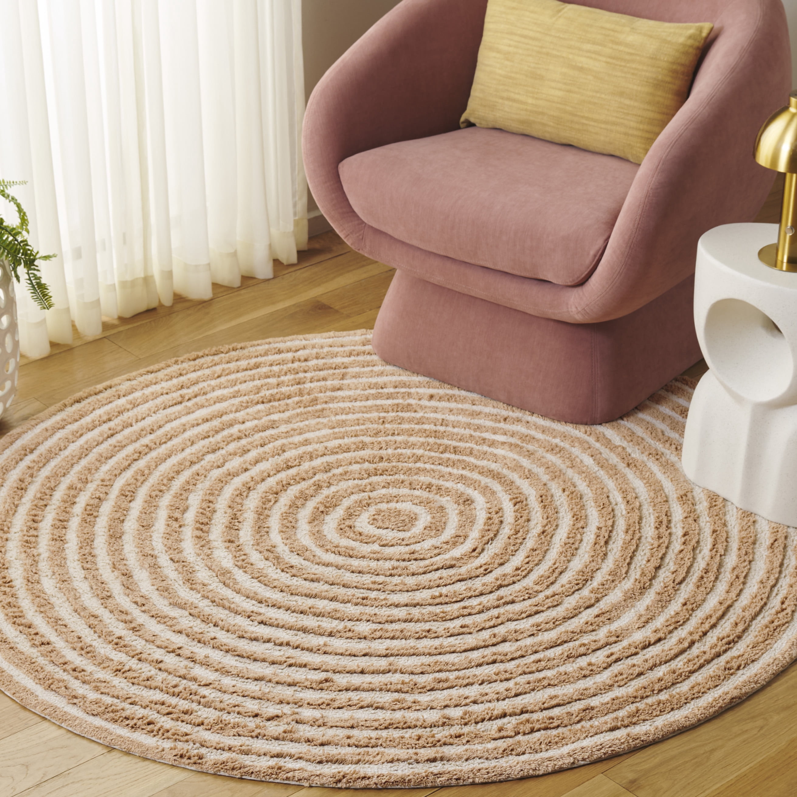 Safavieh Easy Care Beckah Geometric Machine Washable Area Rug, Orange/Ivory, 5' x 5' Round