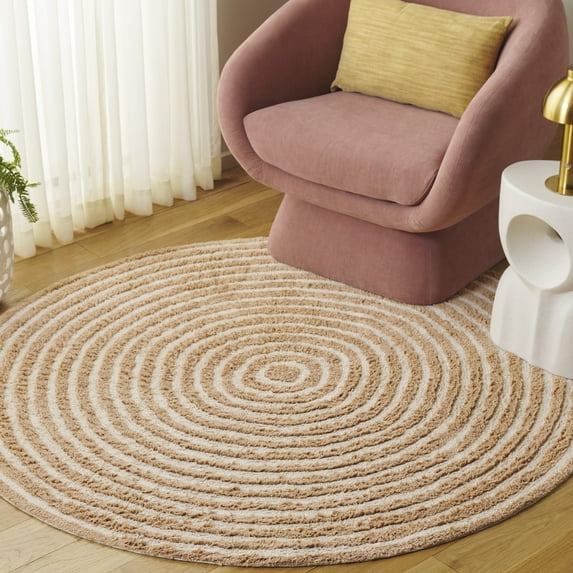 Safavieh Easy Care Beckah Geometric Machine Washable Area Rug, Orange/Ivory, 5' x 5' Round