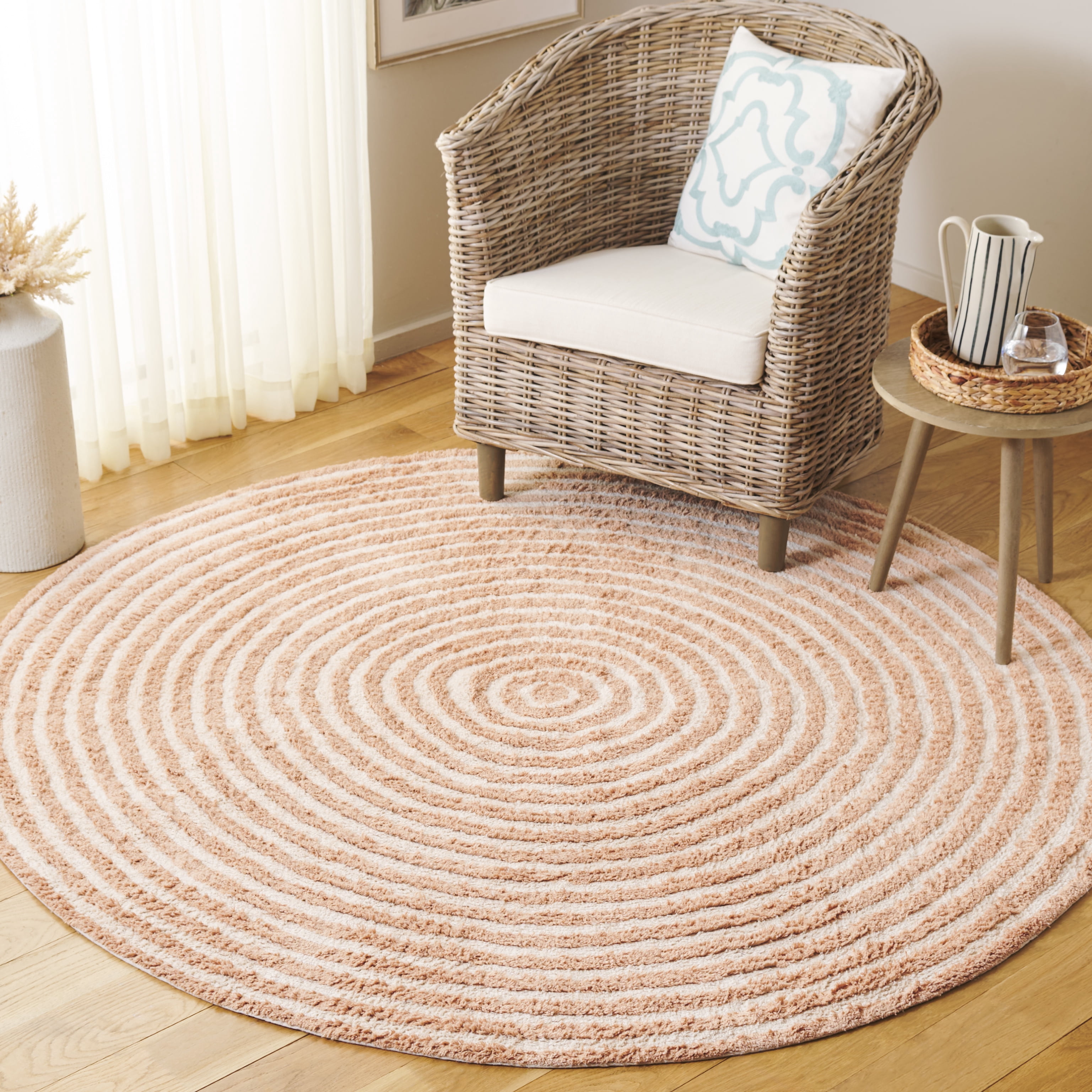 Safavieh Easy Care Beckah Geometric Machine Washable Area Rug, Orange/Ivory, 6' x 6' Round