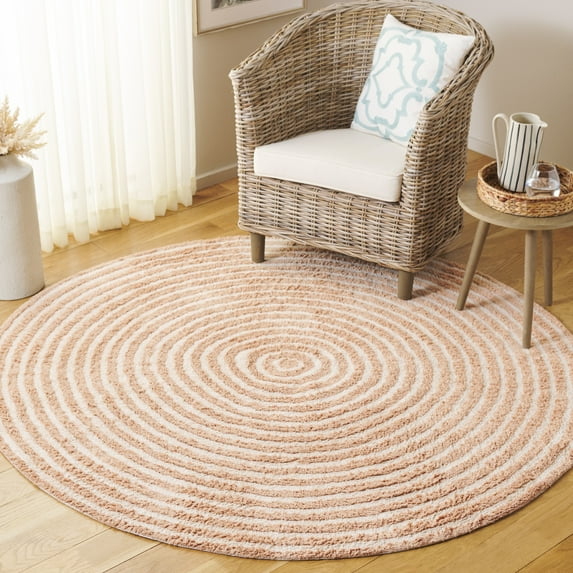 Safavieh Easy Care Beckah Geometric Machine Washable Area Rug, Orange/Ivory, 6' x 6' Round