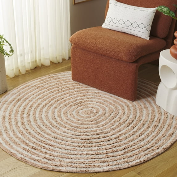 Safavieh Easy Care Beckah Geometric Machine Washable Area Rug, Pink/Ivory, 5' x 5' Round